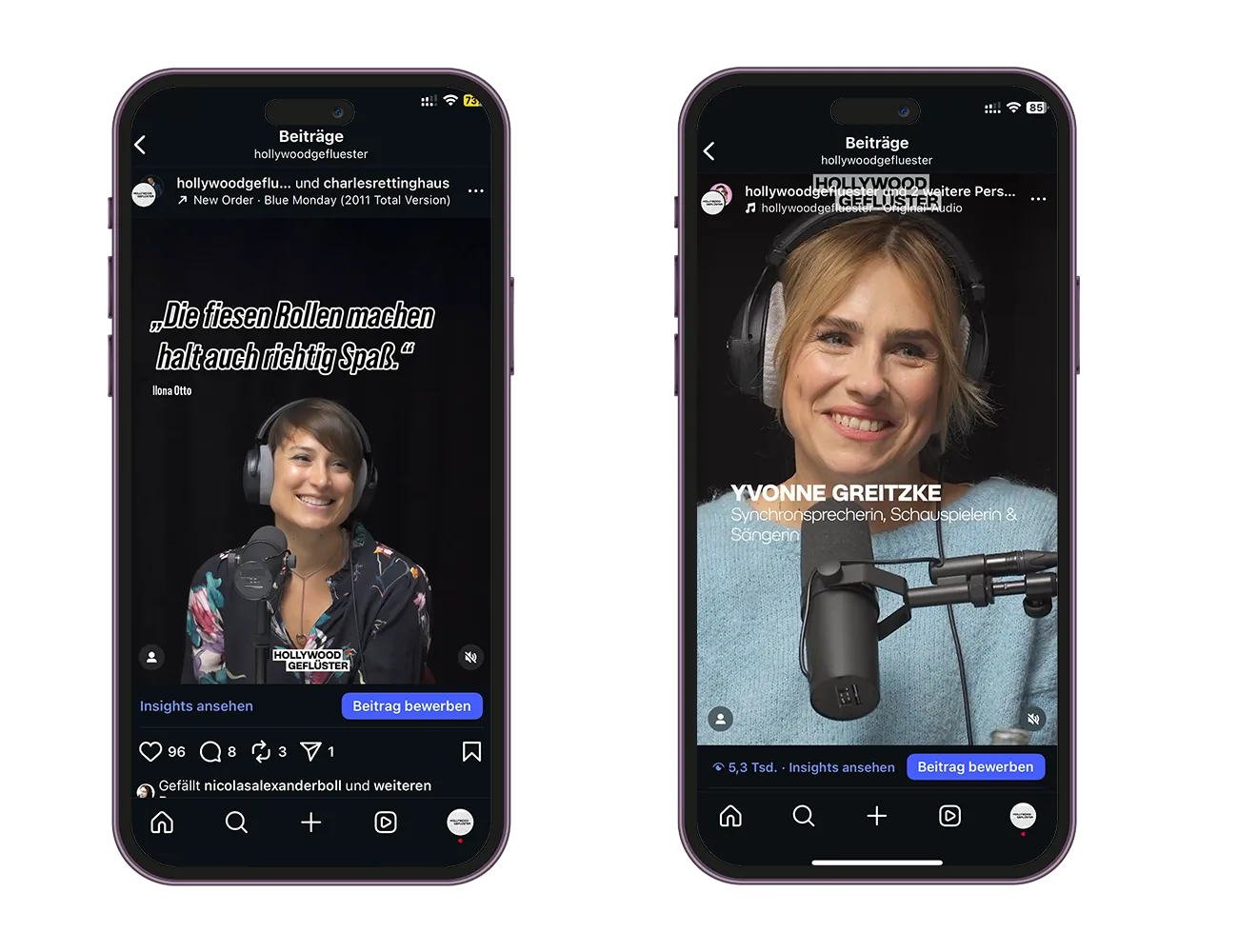 Hollywoodgeflüster-Clips für Social Media auf Smartphones