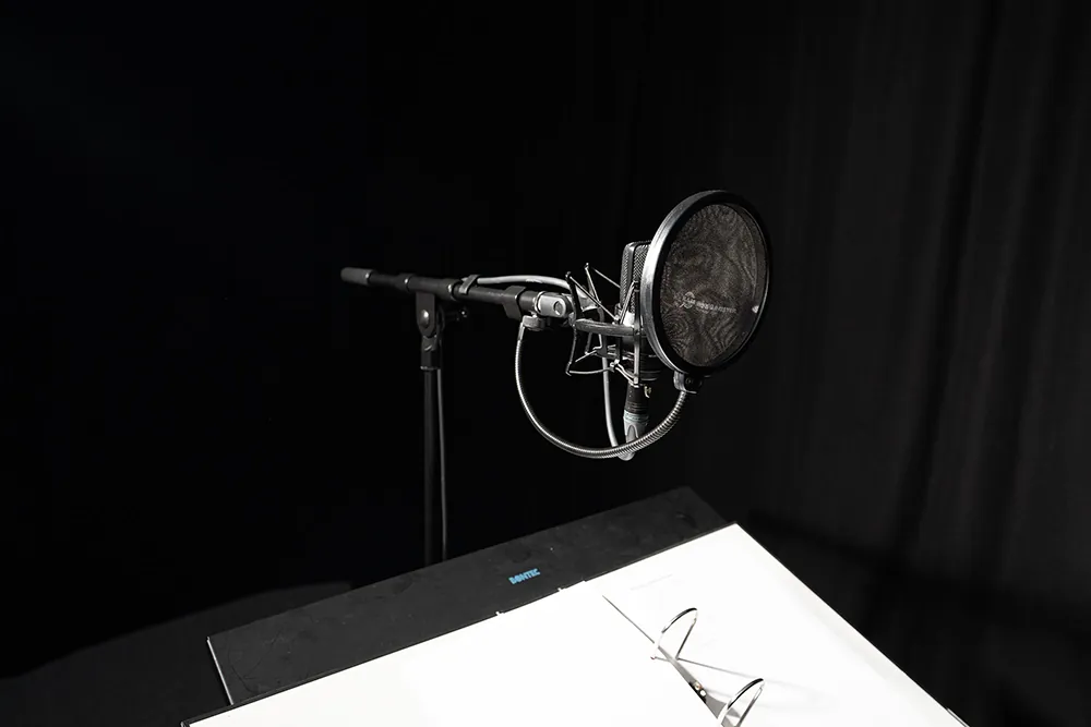 Synchron-Setup mit Mikrofon und Monitor
